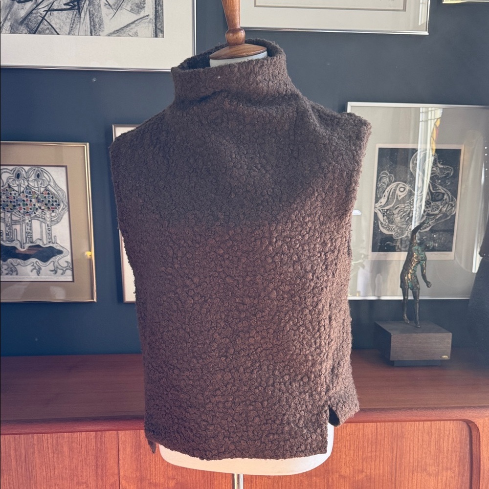Zara Brown Textured Sleeveless Turtleneck Top